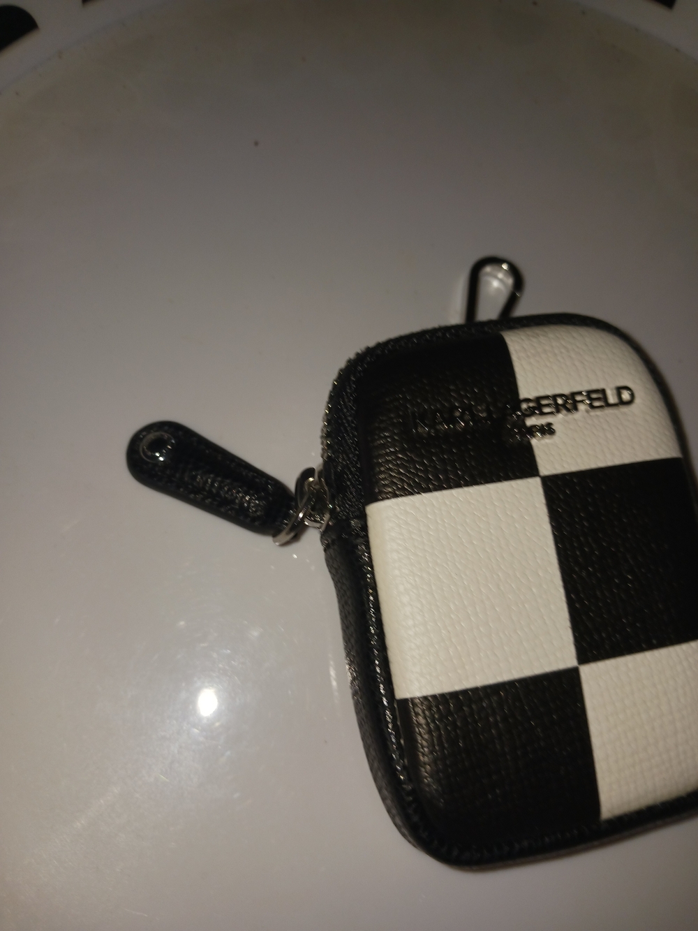 Karl Lagerfeld Paris Black & White Checker Key Pouch - Picture 3 of 8